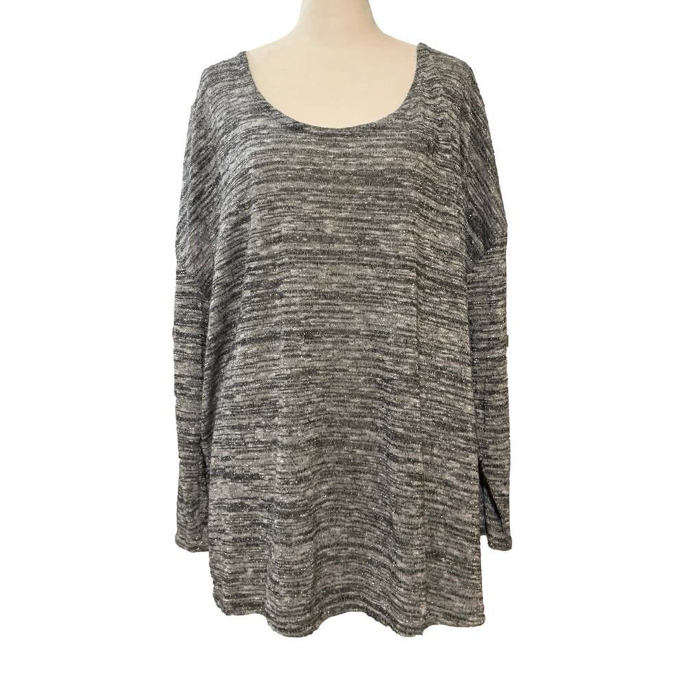 Lane Bryant Gray Metallic Heathered Criss Cross Open Scoop Back Long Sleeve Top